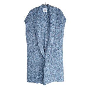 CAbi Heathered Blue Duster Sweater with Shawl Collar & Pockets, Size S